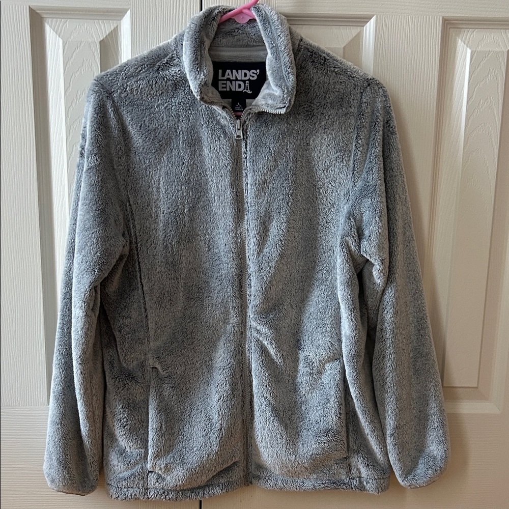 Lands' End Soft Gray Faux Fur Jacket